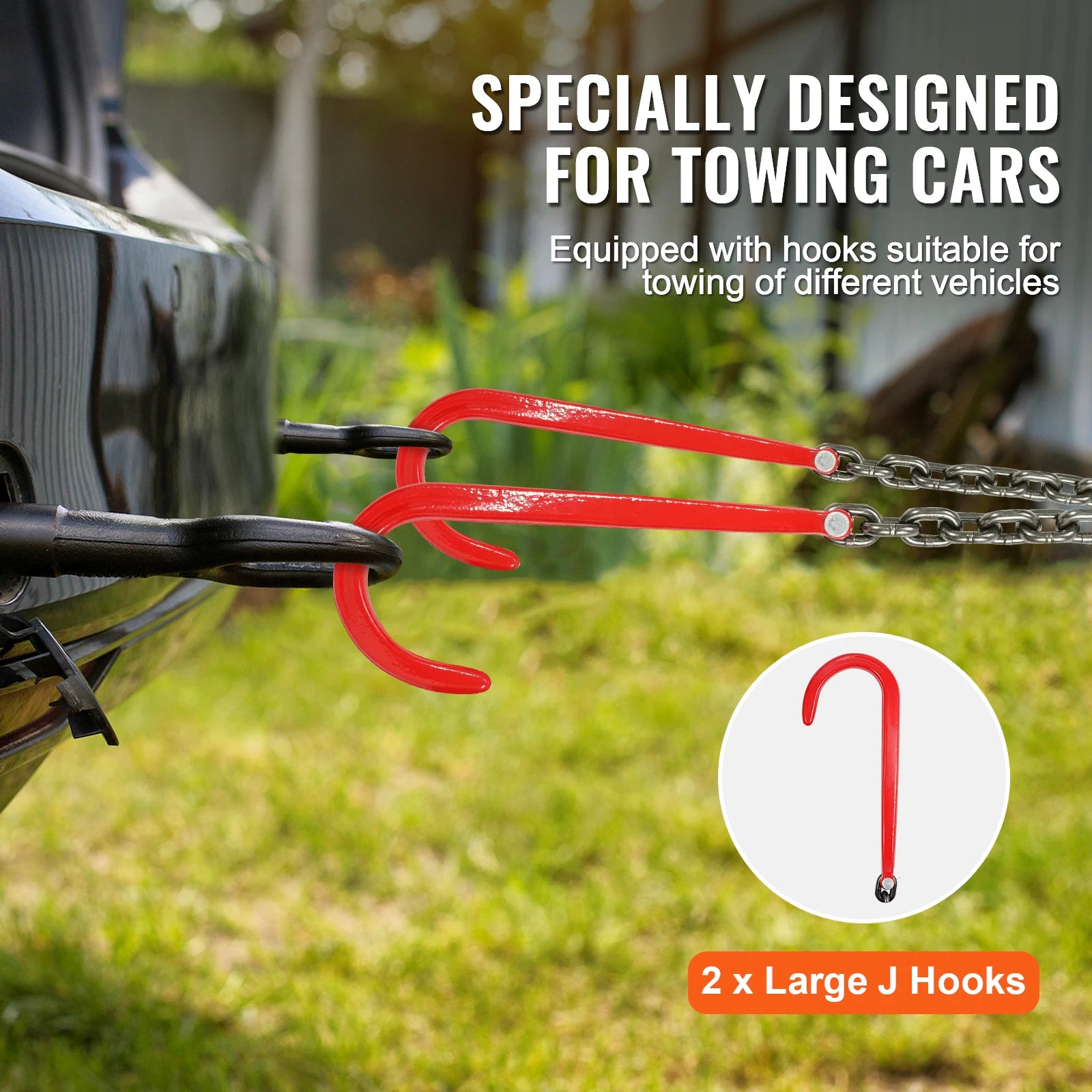 G80 V Bridle Tow Chain with J Hooks & Grab Hooks 15600 lbs