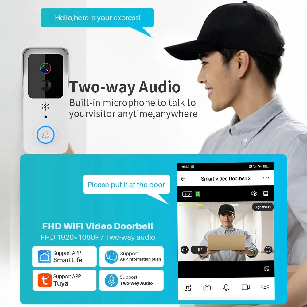 5G 2.4G WiFi Video Doorbell 1080P Tuya Smart Outdoor Wireless Intercom Waterproof Wireless Camera Ringing Bell 