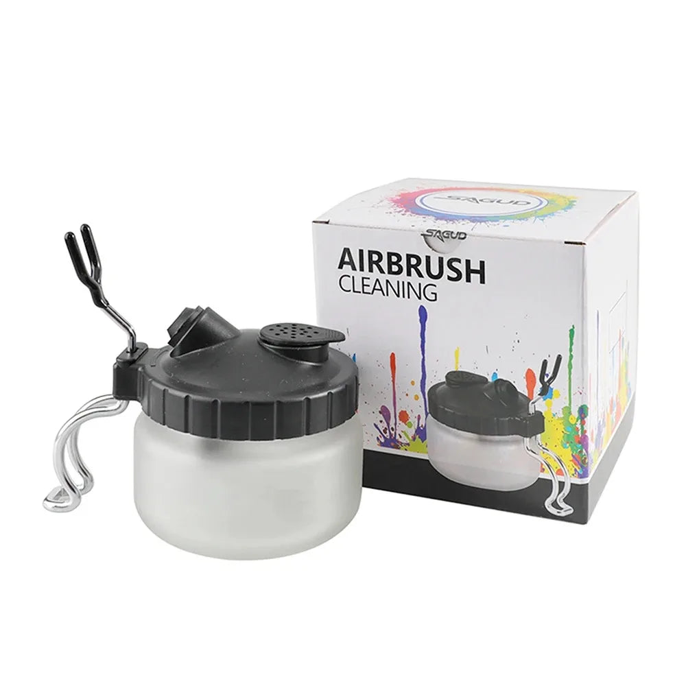 Kit de limpeza para aerógrafo, frasco de limpeza com suporte e escovas/agullhas de limpeza, escova de dupla extremidade, tampas de proteção para aerógrafo