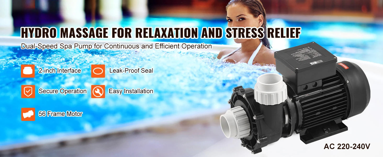 SucceBuy 2 Ταχύτητα SPA Αντλία 48/56-Πλαίσιο AC110-120V SPA Αντλία 1.5HP/3HP/4HP Υψηλή Ταχύτητα Διάμετρος 2'' Θέση 90° Περιστροφικό Διασύνδεση για υδρομασάζ