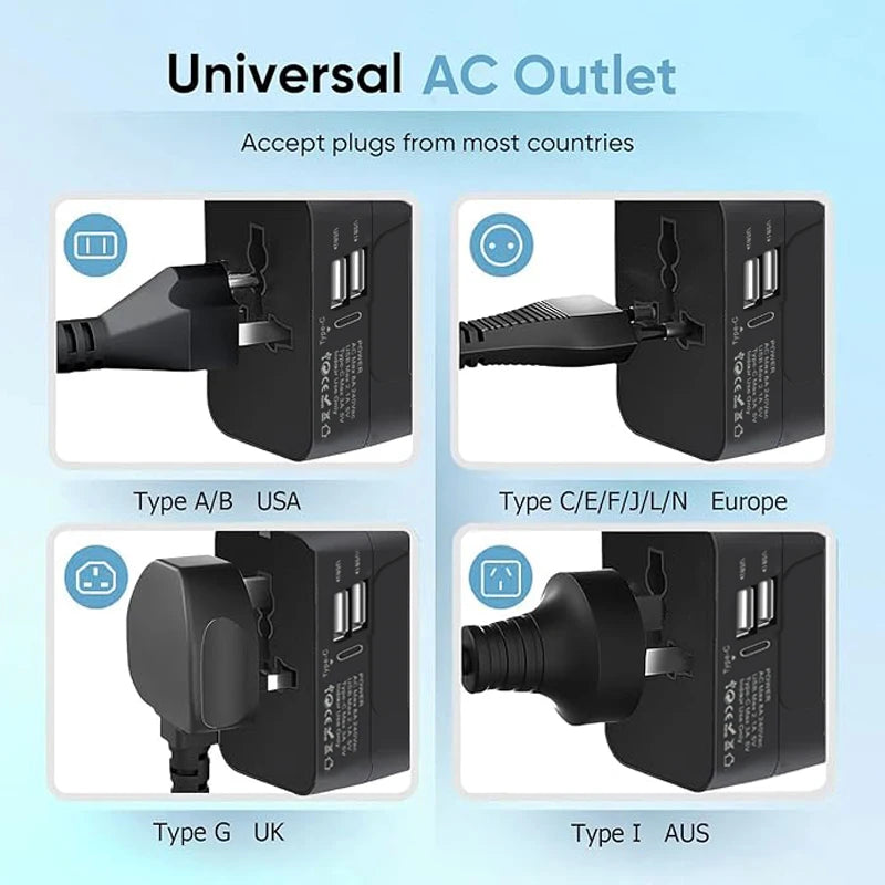 Universeller Reiseadapter mit USB und USB-C