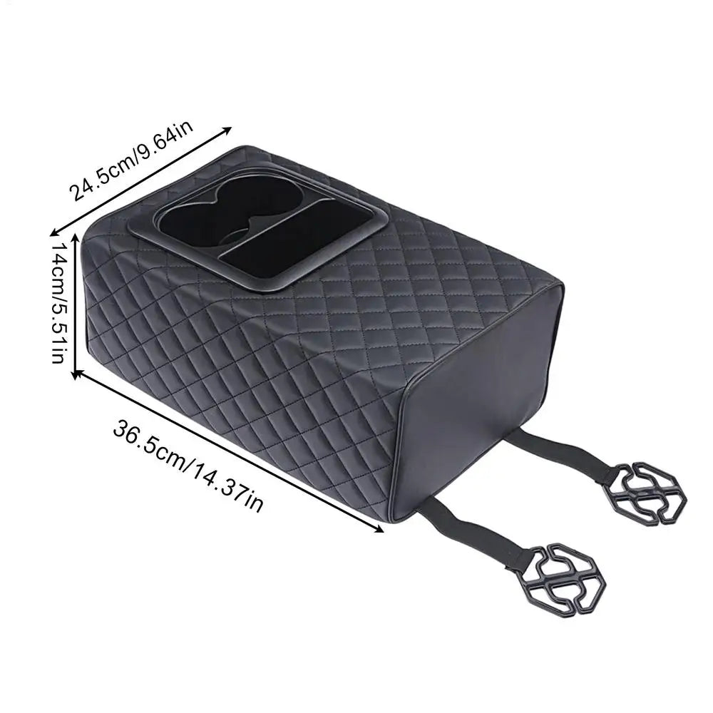 Rear Seat Armrest Booster Pad with Cup Holders and Double Pockets