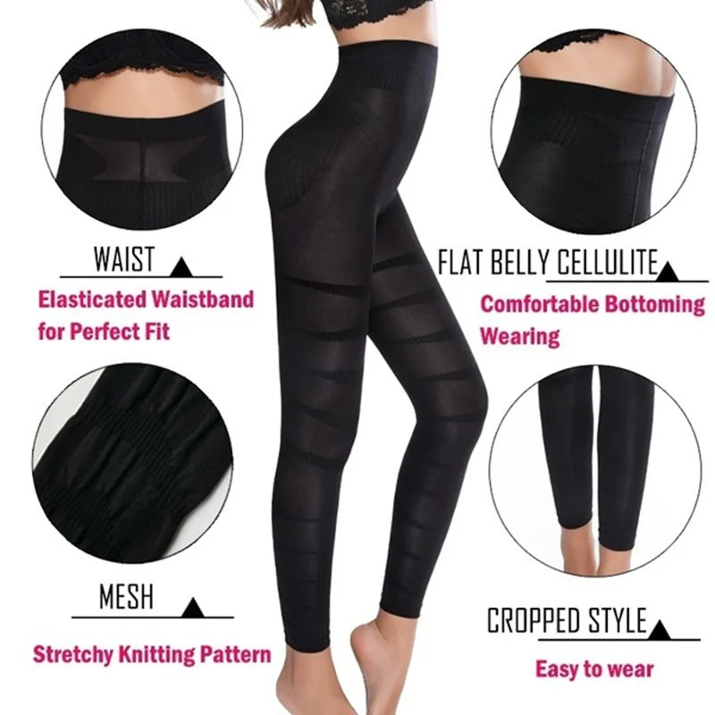 High Waist Leggings Women Sculpting Firm Control Leg Tummy Flat Skinny Slimming Tights Thigh Slimmer Footless Pants Stretchy 