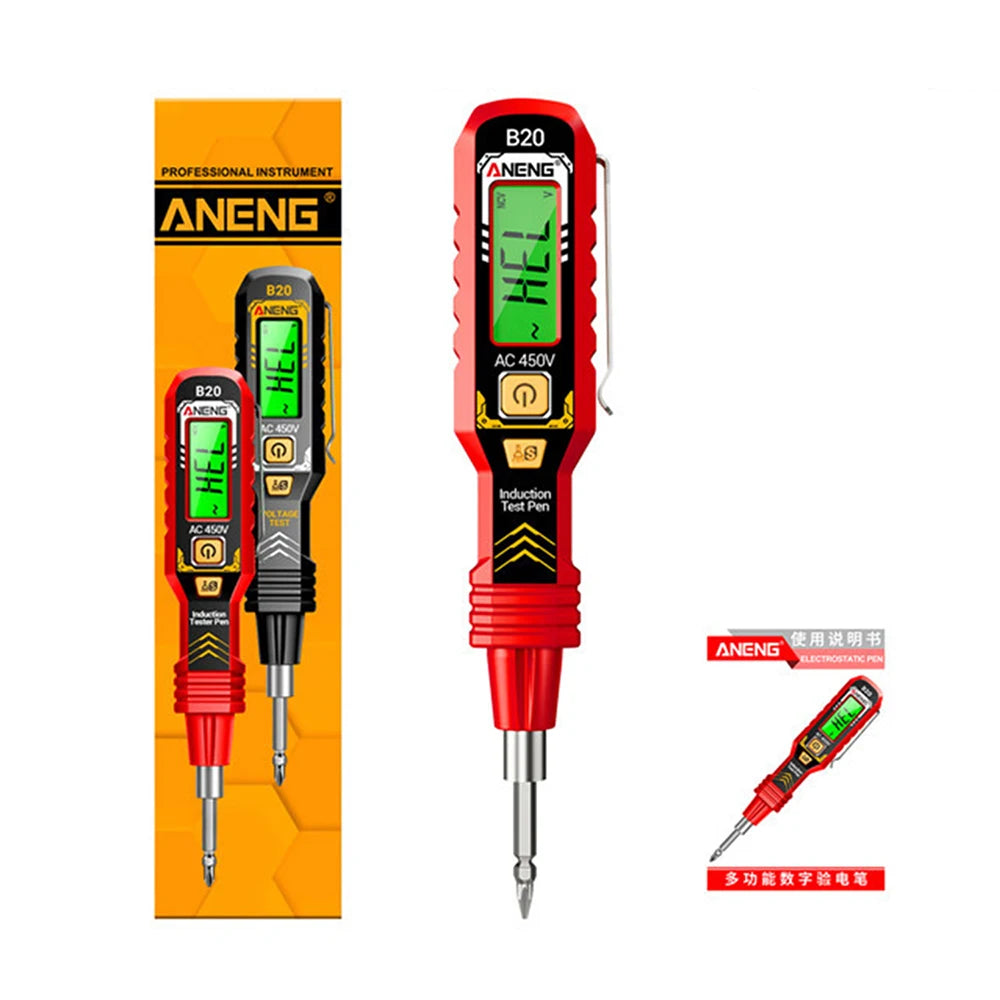 ANENG B20 Digitaler Spannungsprüfstift mit Taschenlampe, hochpräziser Schraubendreher, elektrischer Induktionsprüfstift