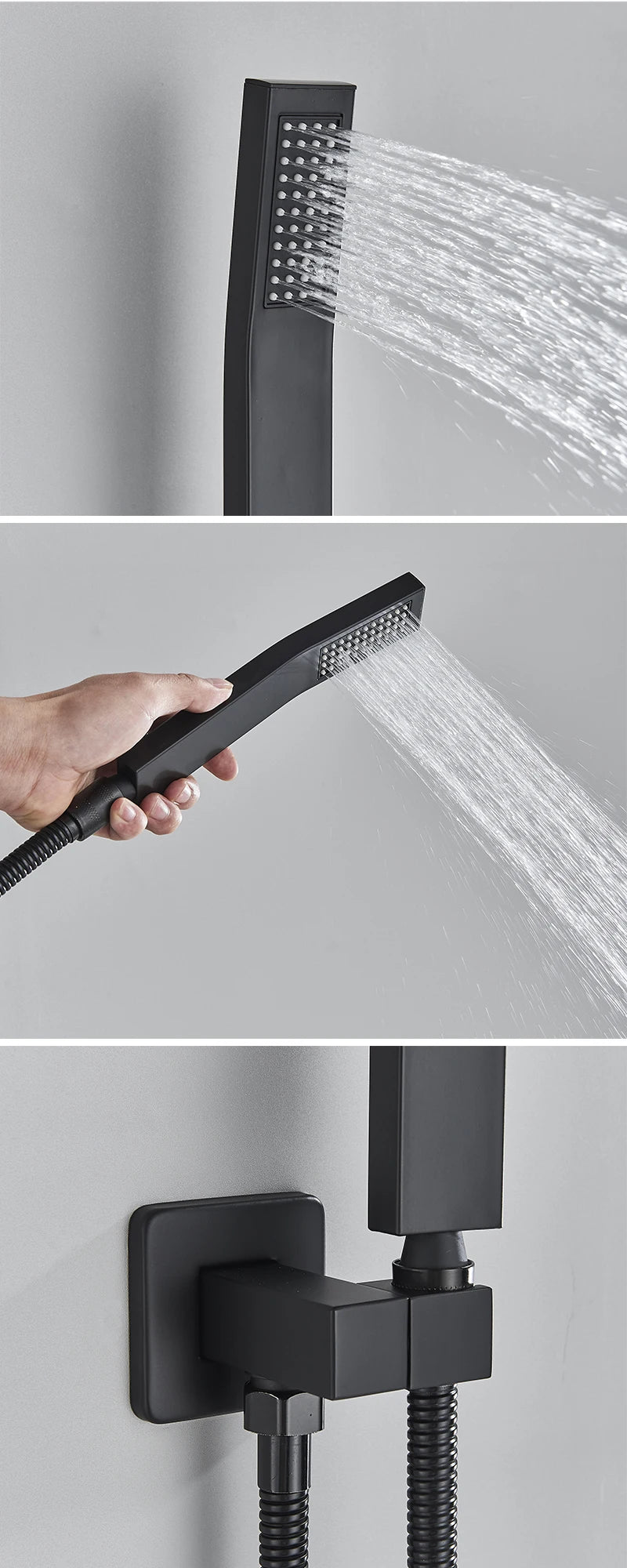 Matte Black Rainfall Shower Faucets Set Rain Waterfall Concealed Shower System Embed Box Bathroom Shower Mixer Shower Combo Set
