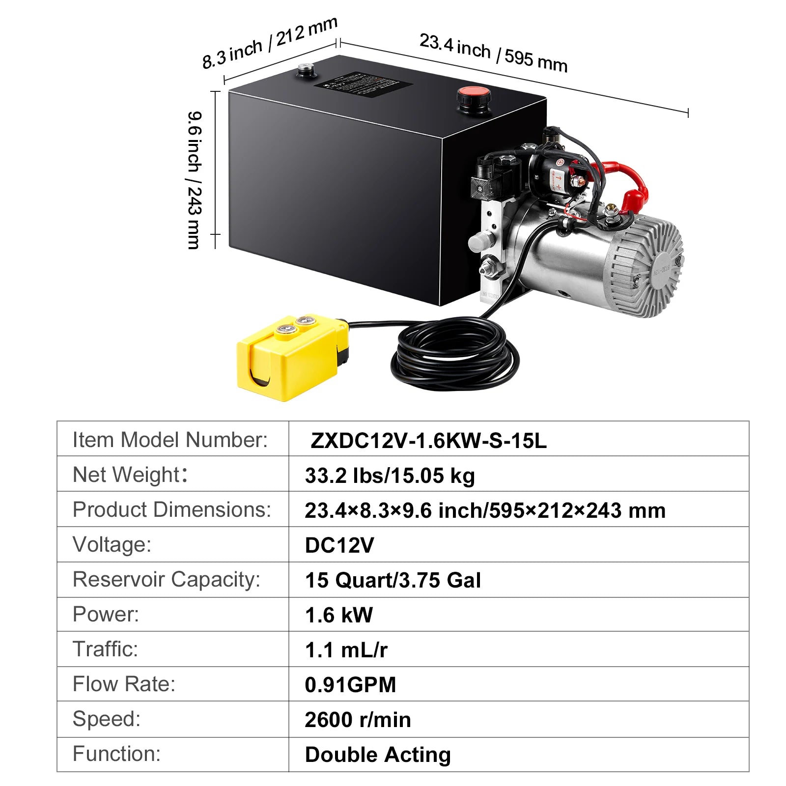 SucceBuy hydraulinen pumppu 4-20 kvartin dump-perävaunun pumppu, kaksoisvoittonen dump-perävaunun pumppu, DC 12V hydrauliikkayksikkö autonostoon