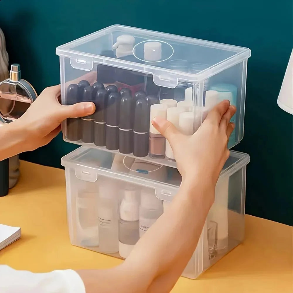 Grande boîte de rangement en plastique transparente et empilable