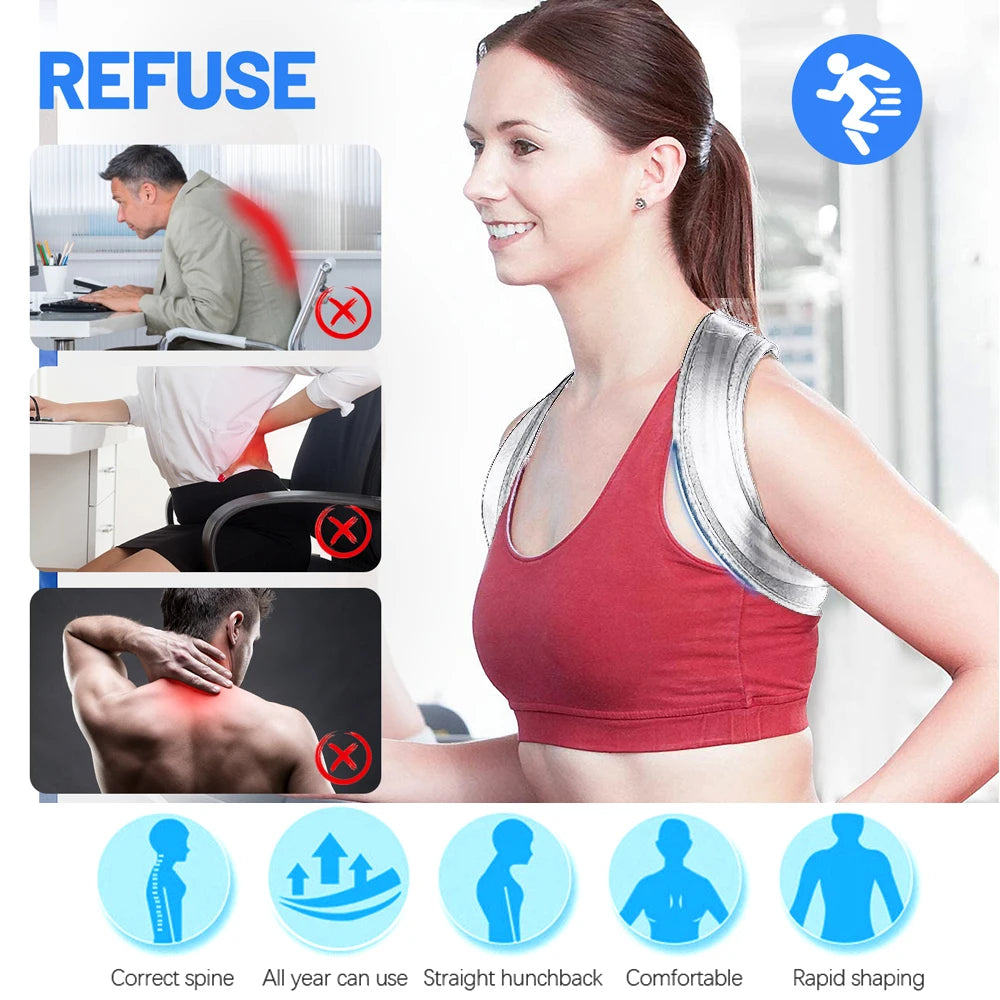 Adjustable Posture Reminder Brace, Black or Grey, XS–XL
