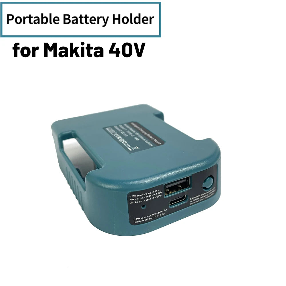 USB Charger Adapter for Makita 18V/40V Battery with USB & Type-C Fast Charging Power Wheel Adapter Charger (No Battery)
