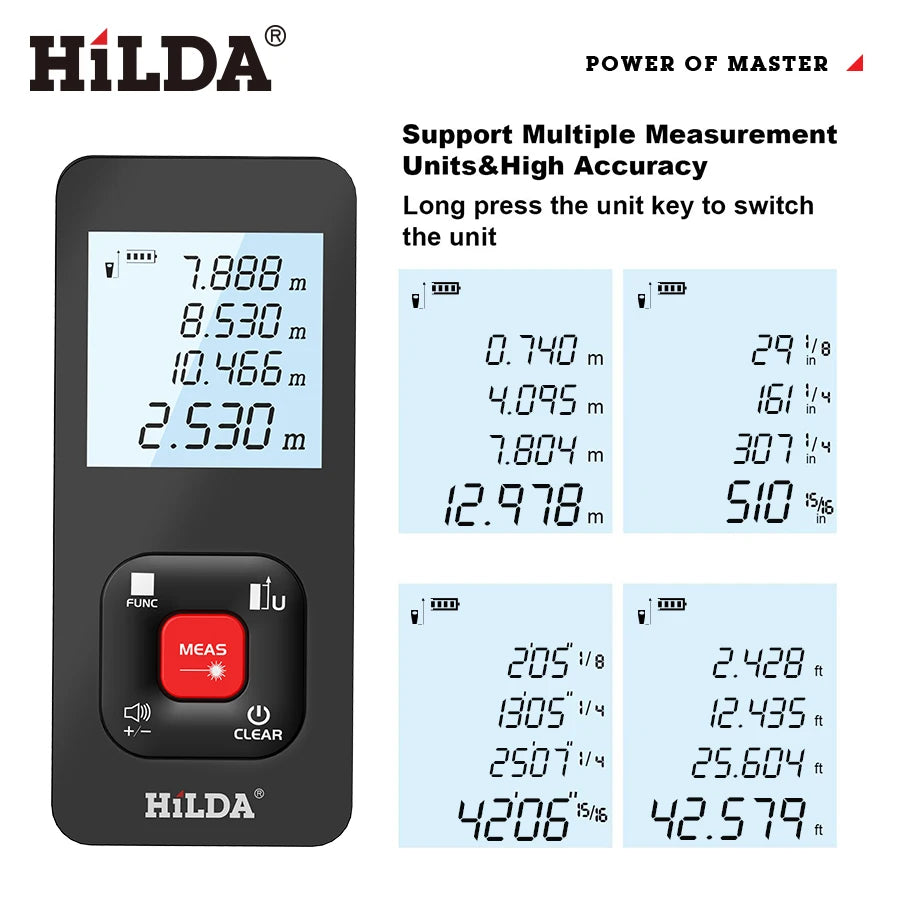 HILDA Laser Distance 50M/100M/120M Rangefinder Profesional Meter Laser Range Finder Ruler Test Tool 
