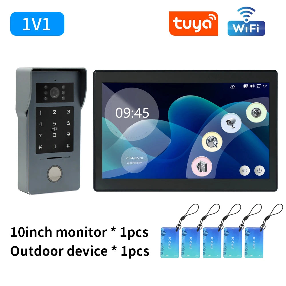 2 Wire Smart Tuya Wifi 1080P Video Intercom Video Door Phone Color Touch Screen Camera Doorbell Door Security IP Villa RFID 