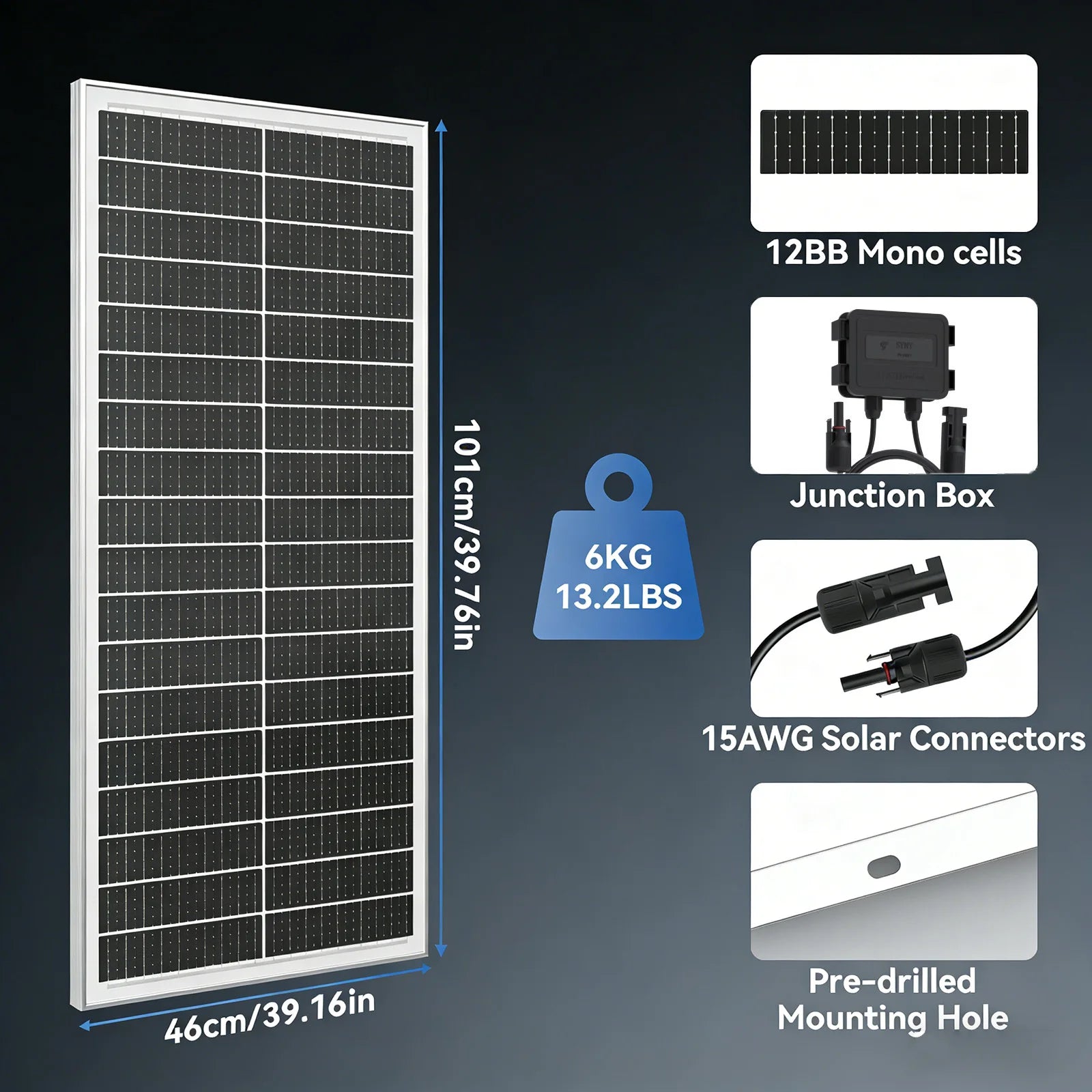 RVPOZWER 100W 12.8V 12BB Solar Cell Monocrystalline Solar Panel High Efficiency Solar Module Charge Battery for RV Trailer