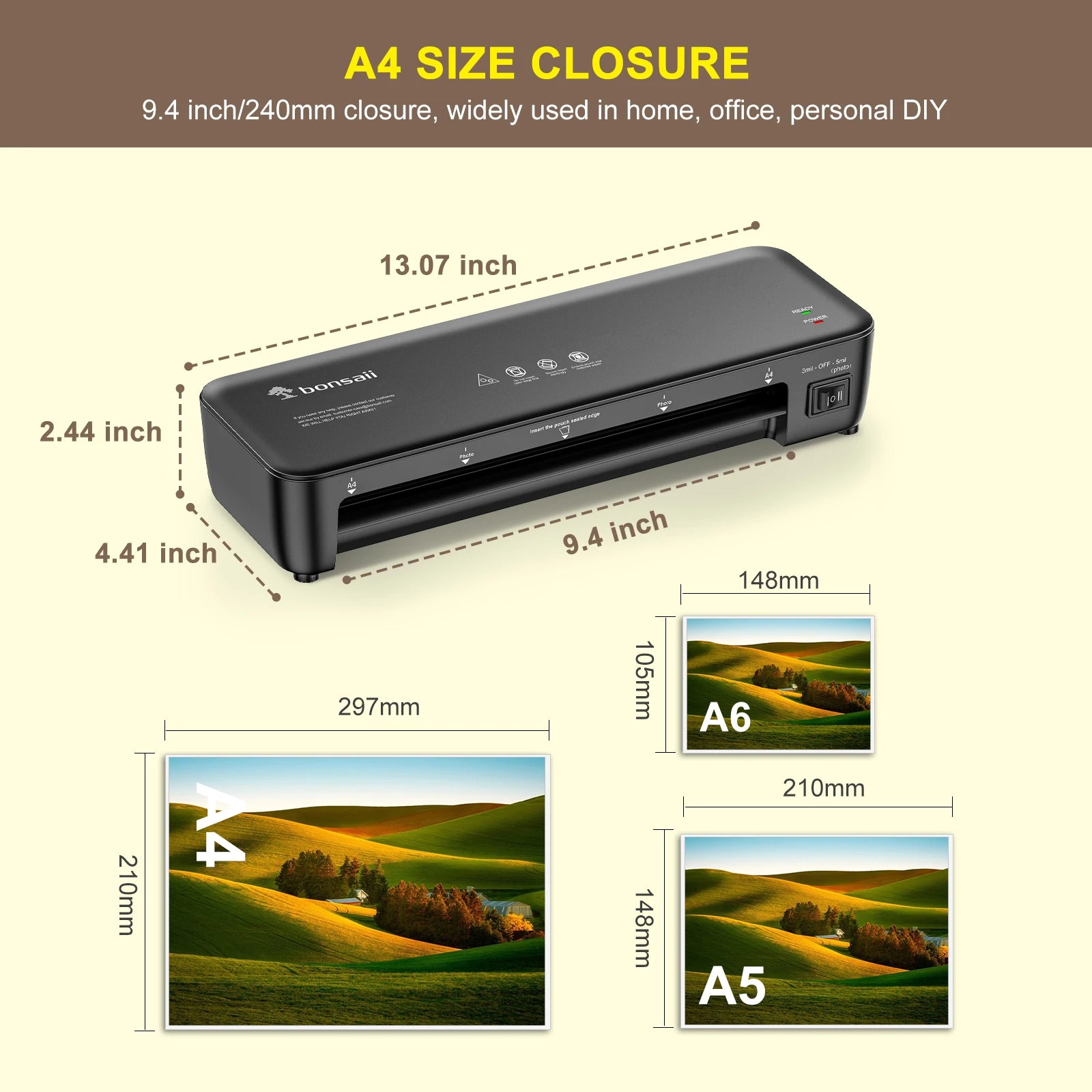 9-Inch Thermal Laminator A4 with Jam-Free Tech Fast Preheat