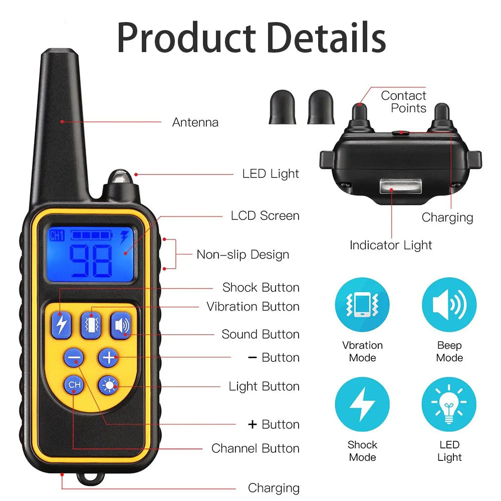 Electric Pet Dog Training Collar Shock Training Collar Electronic Remote Control Waterproof Rechargeable 