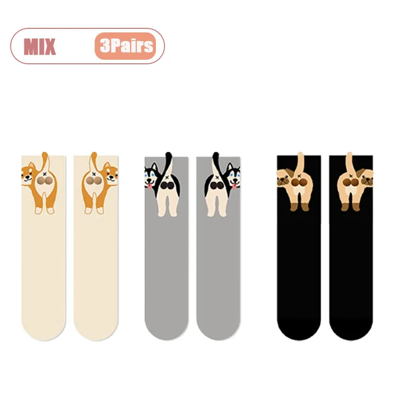 Cartoon Cat Egg Couple Socks Cozy Mid-Calf Cotton for Maternity Warm Winter Cute Present for Christmas Cat Lovers Family 