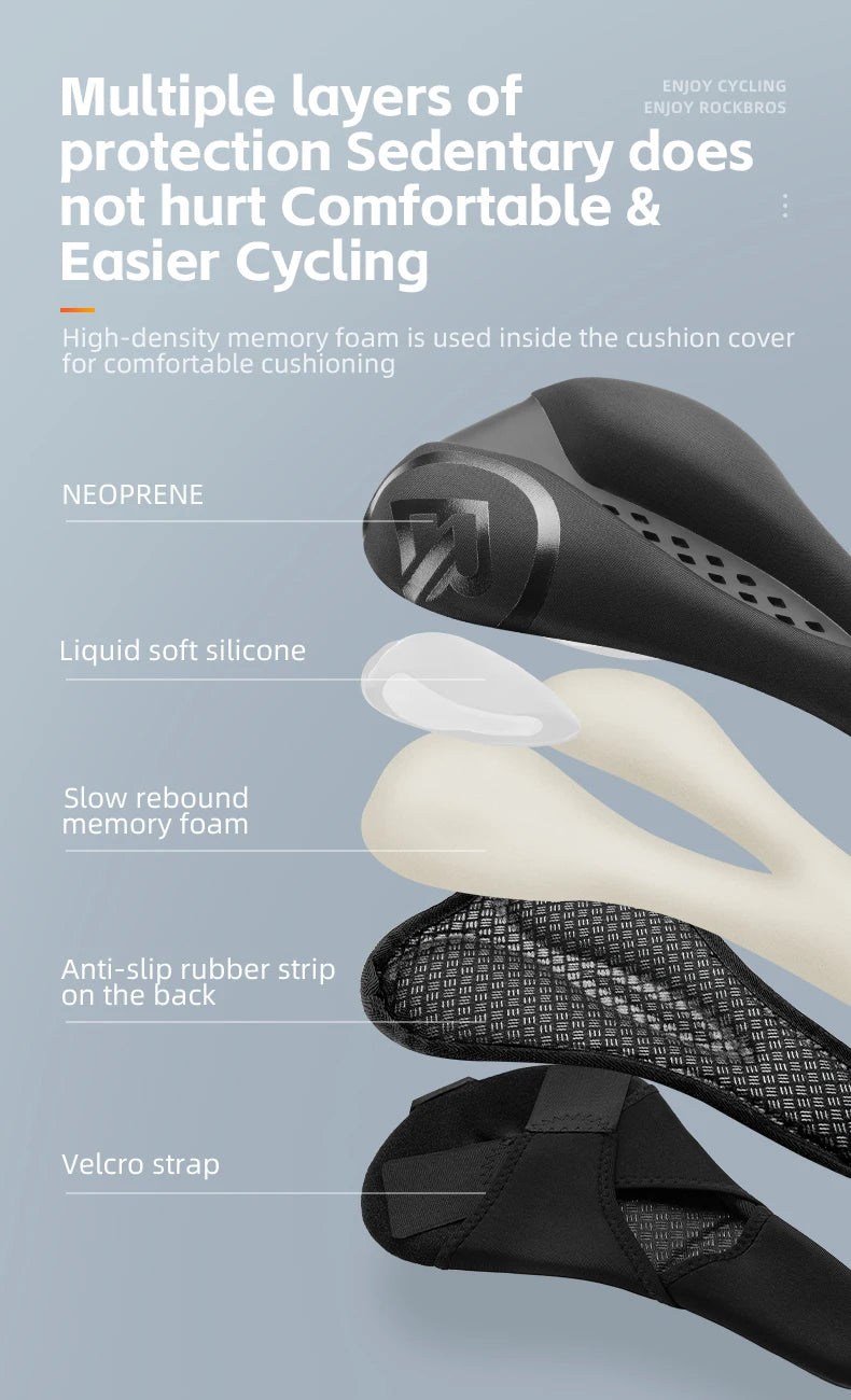 Memory Foam Bicycle Saddle Cover with Gel Cushion and Anti-Slip Fit