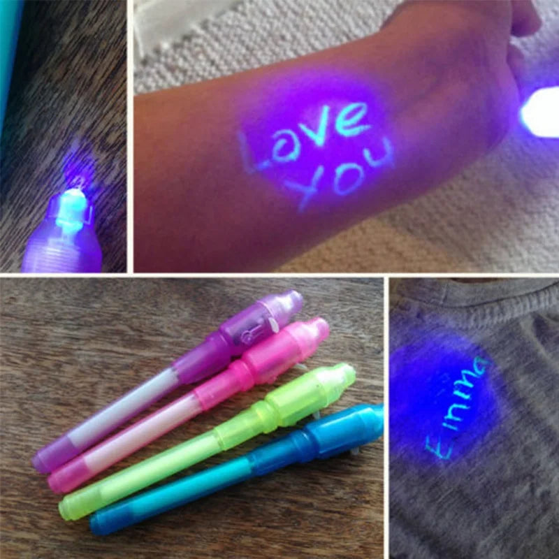 4pcs/lot Luminous Light Pen Magic Purple 2 In 1 UV Black Light Combo Drawing Invisible Ink Pen Learning Education Toys For Child 