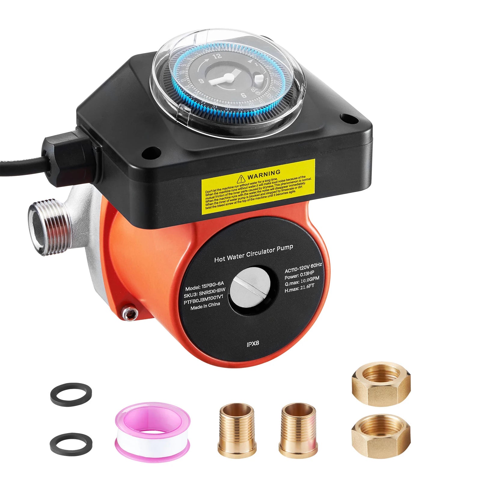 Hot Water Recirculating Pump 10 GPM with Timer 0.13 HP System