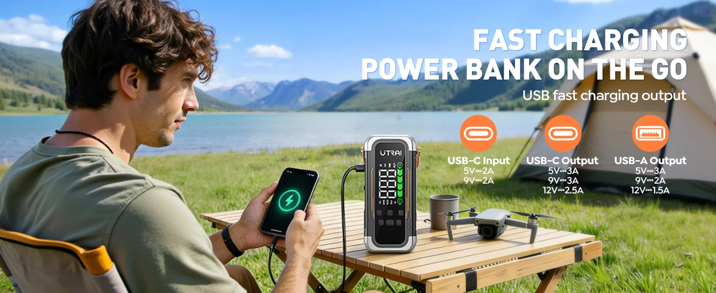 UTRAI 5-in-1 Car Jump Starter Air Pump Power Bank with 6 Modes