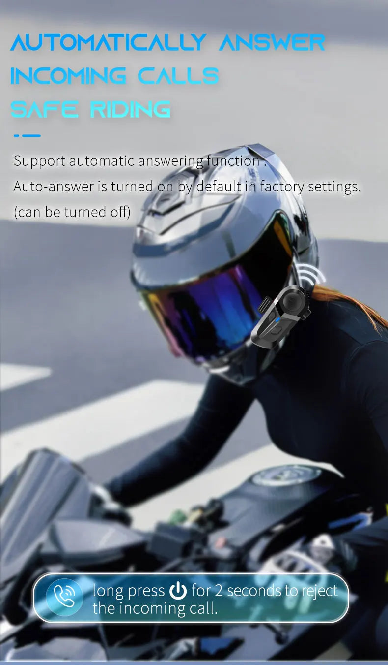 Bluetooth 5.3 Wireless Motorcycle Helmet Headset Hands-free Call Phone Motorcycle Waterproof Earphone Music Player Moto Helmet 