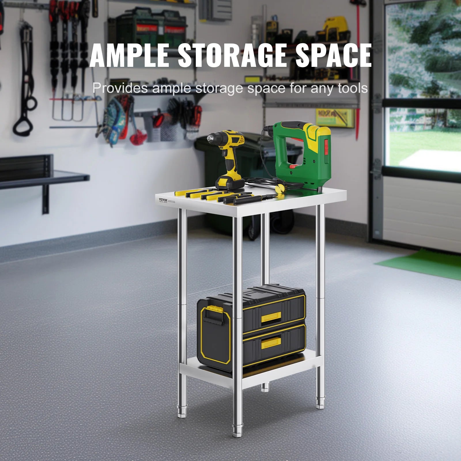 Stainless Steel Prep Table with Adjustable Shelf for Kitchen or Garage
