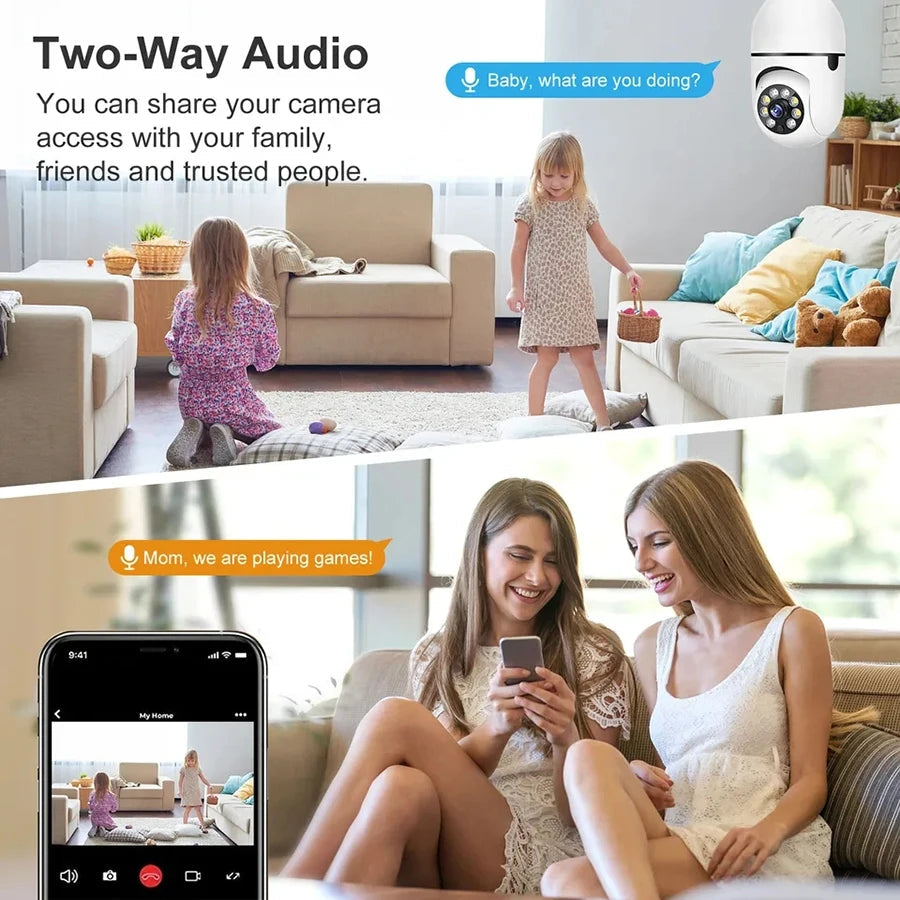 Bulb E27 Surveillance Camera Full Color Night Vision Automatic Human Tracking Zoom Indoor Security Monitor Wifi Miini IP Camera 