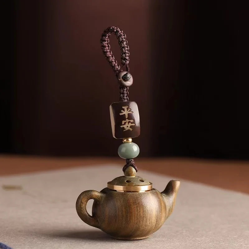 Openwork Carved Teapot Keychain Pendant