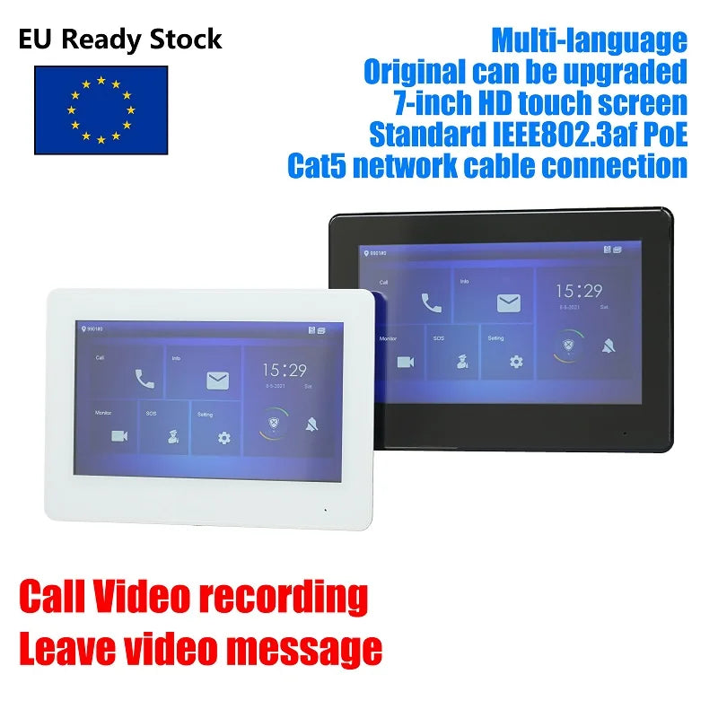 Indoor video intercom monitor 7″ PoE touch display