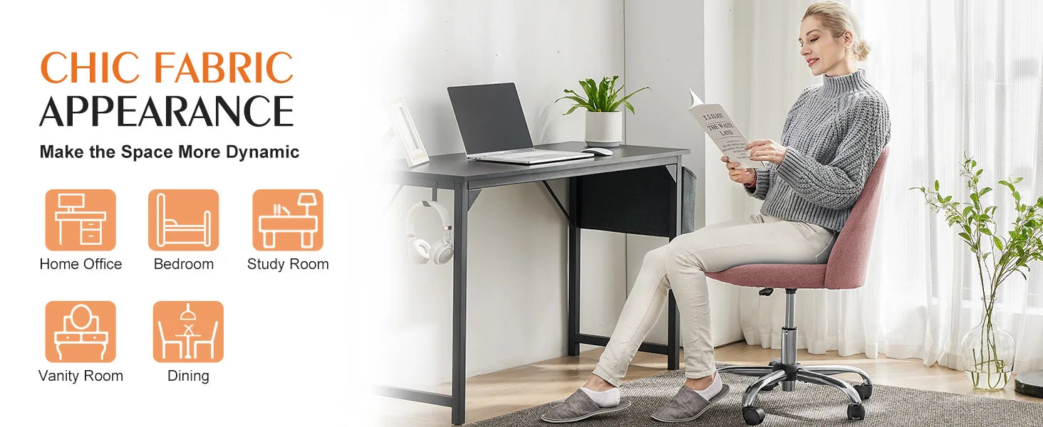 Armless Adjustable Swivel Desk Chair with Wheels and Back Support
