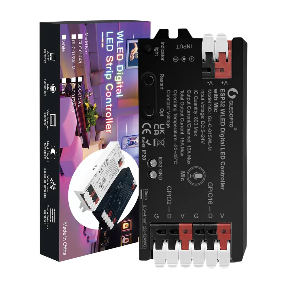 Controlador LED direccionable ESP32 WLED con micrófono