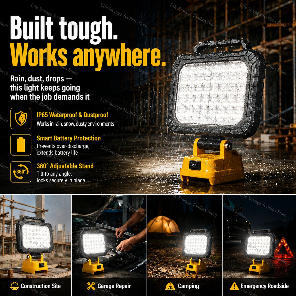 Cordless LED Work Light with USB Port, 3- to 8-Inch Options