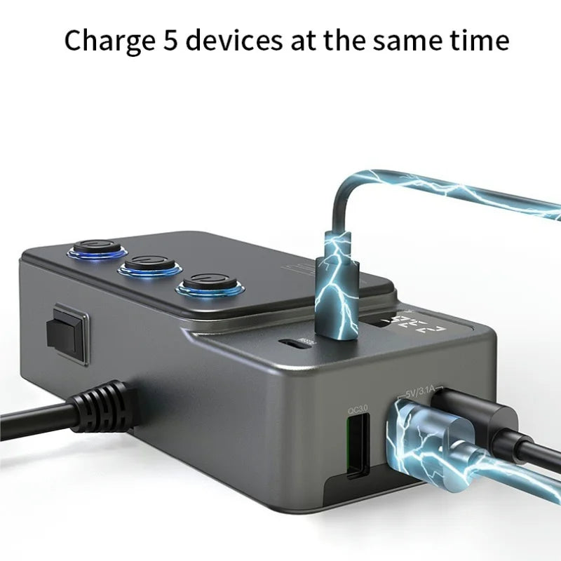 Car Cigarette Lighter Splitter Adapter with Multi-Port USB Charging