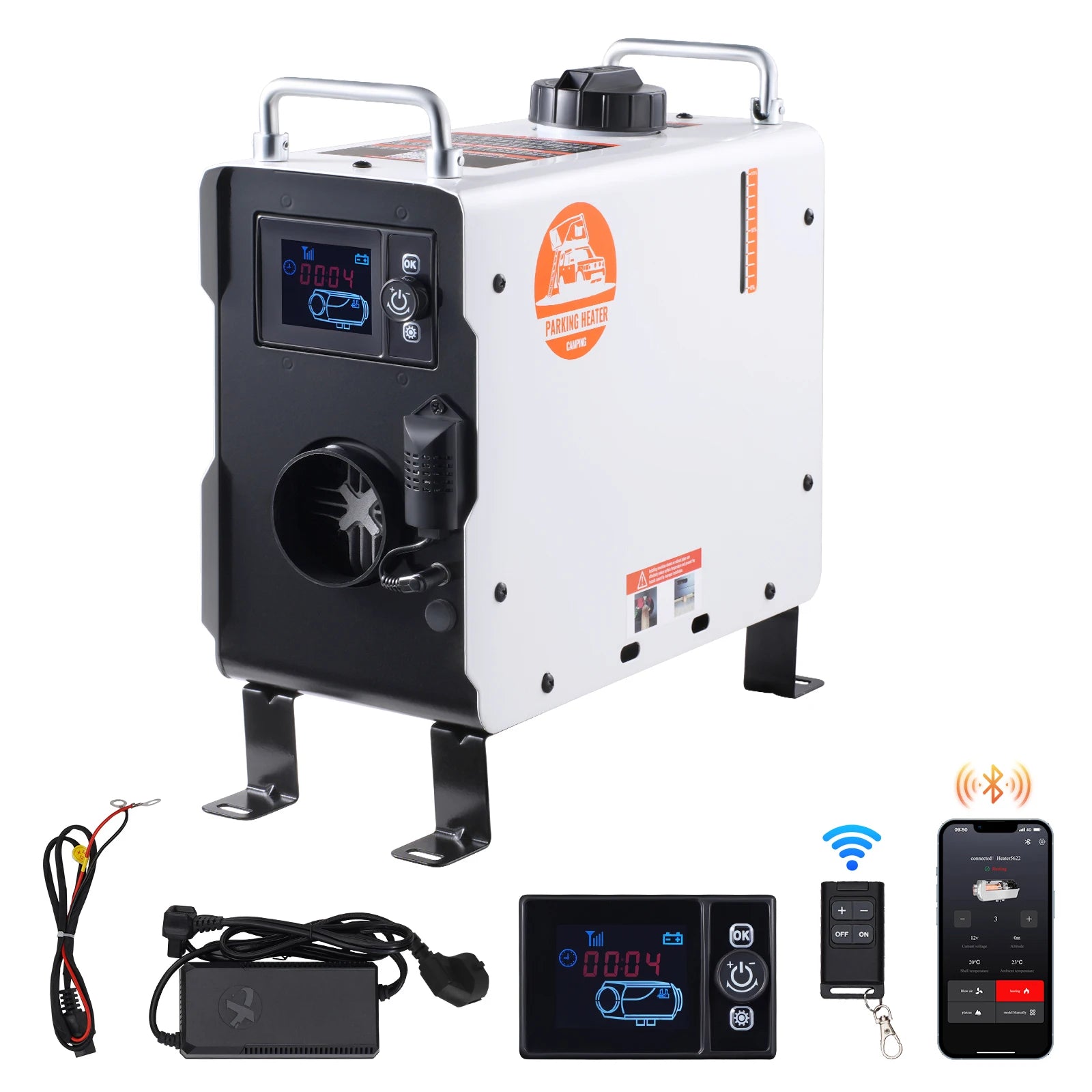 12V/24V diesel luftvarmer med Bluetooth og CO-alarm til campingvogn