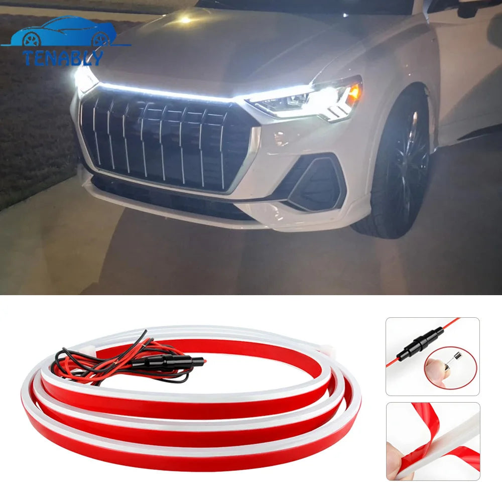 12 V fleksibel LED-strip til kørelys på bilens motorhjelm