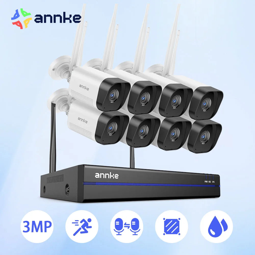ANNKE Sistem de supraveghere video cu WiFi cu NVR 5MP, camere IP 3MP, înregistrare audio, camere de securitate, AI Detection, CCTV kit