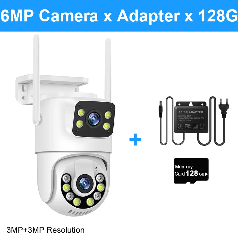 6MP PTZ WiFi IP Camera Dual Lens Dual Screen Outdoor Security Camera