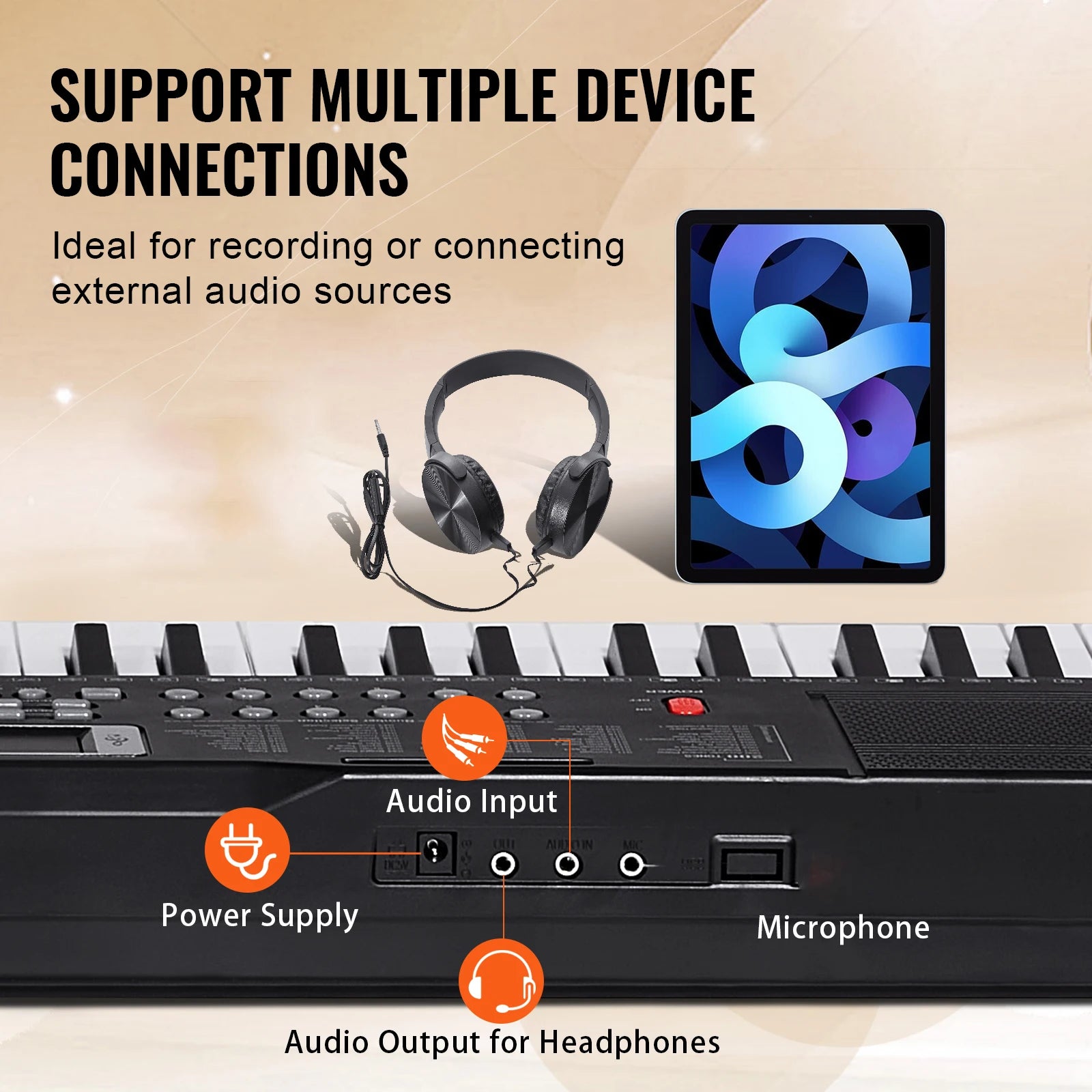 61-Key Digital Keyboard Piano with 200–600 Tones for Beginners