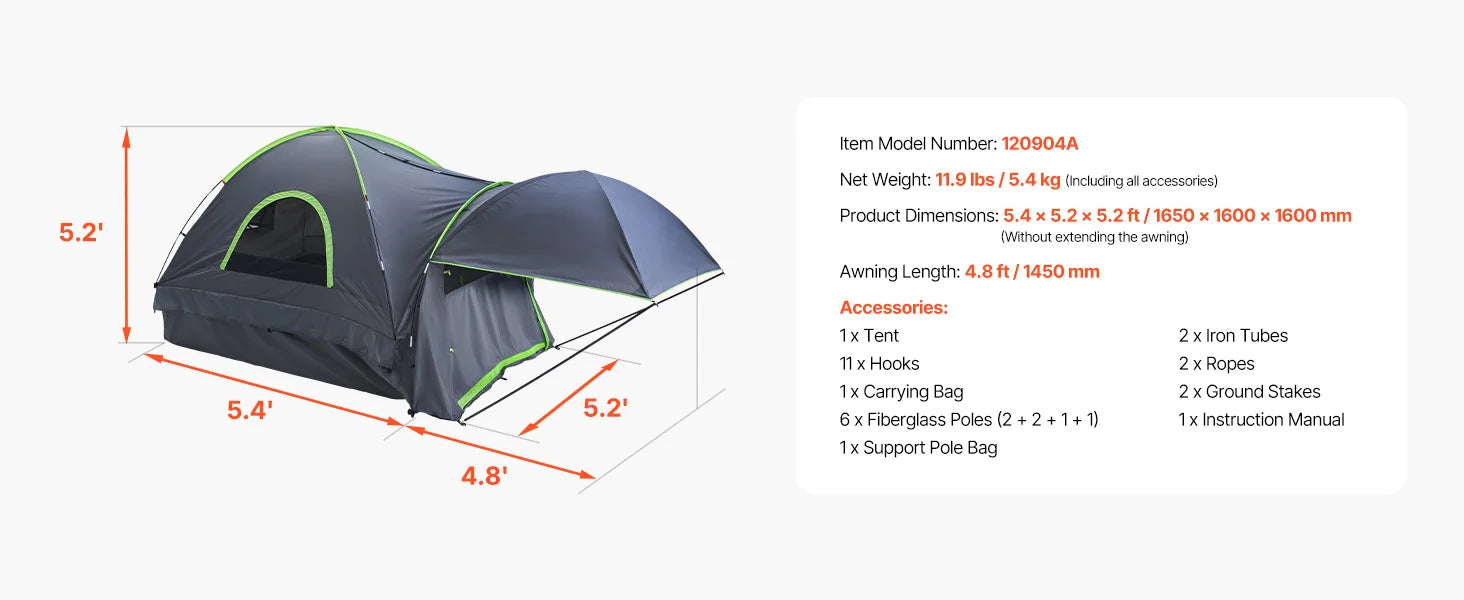 Tenda per cassone di pickup con tenda da sole – Camper impermeabile per 2-3 persone