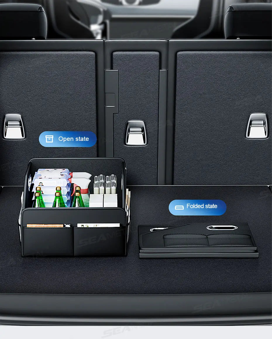 SEAMETAL Foldable Car Trunk Organizer Wear-Resistant Waterproof Car Storage Box with 6-Pocket 22.5L Large Capacity Organizer