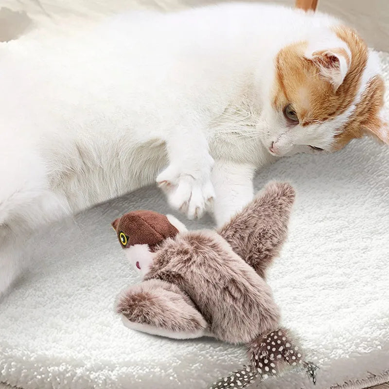 Simulated Bird Cat Toy Touch Sensitive Plush Toy Rechargeable Chirping Flapping Bird Cat Toy Touch Squeak Bird Plush Toy 