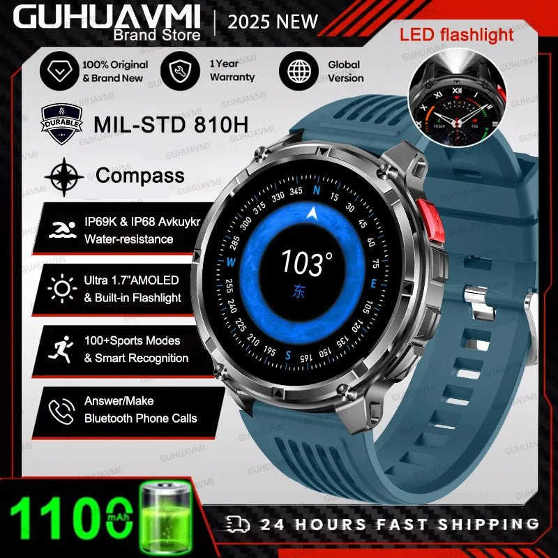 Outdoor Bluetooth Anruf-Smartwatch mit Kompass & Taschenlampenfunktion