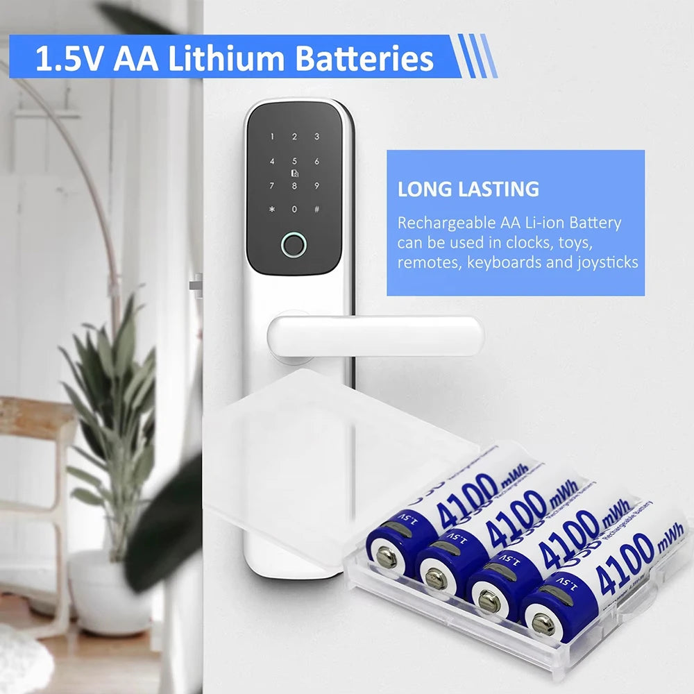 Kuugro AA 1.5V 4100mWh USB Rechargeable Battery Type-C Rechargeable AA Li-ion Battery for Remote Control Smart Door Lock Toys