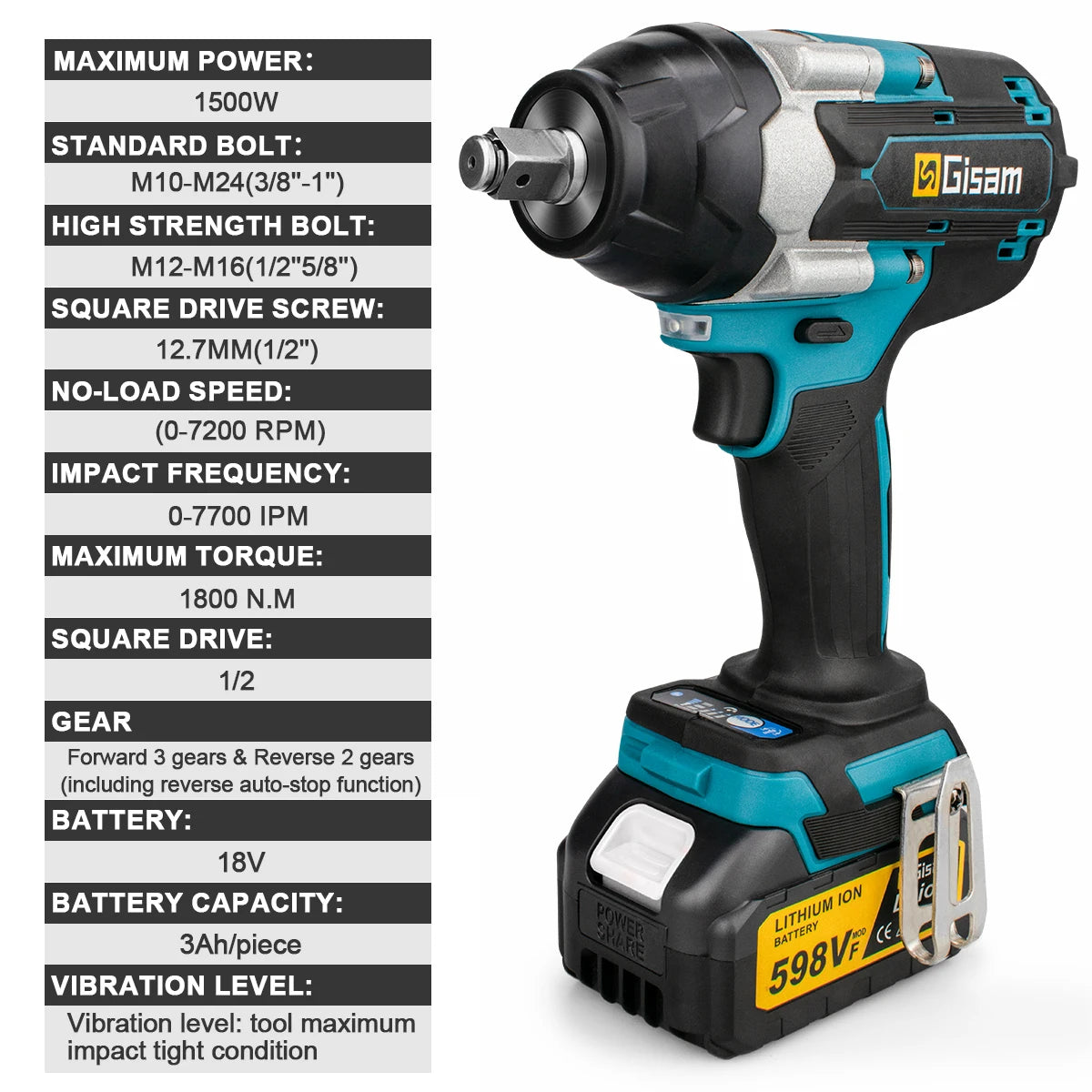 1800N.M Brushless Electric Impact Wrench for 18V Makita Batteries