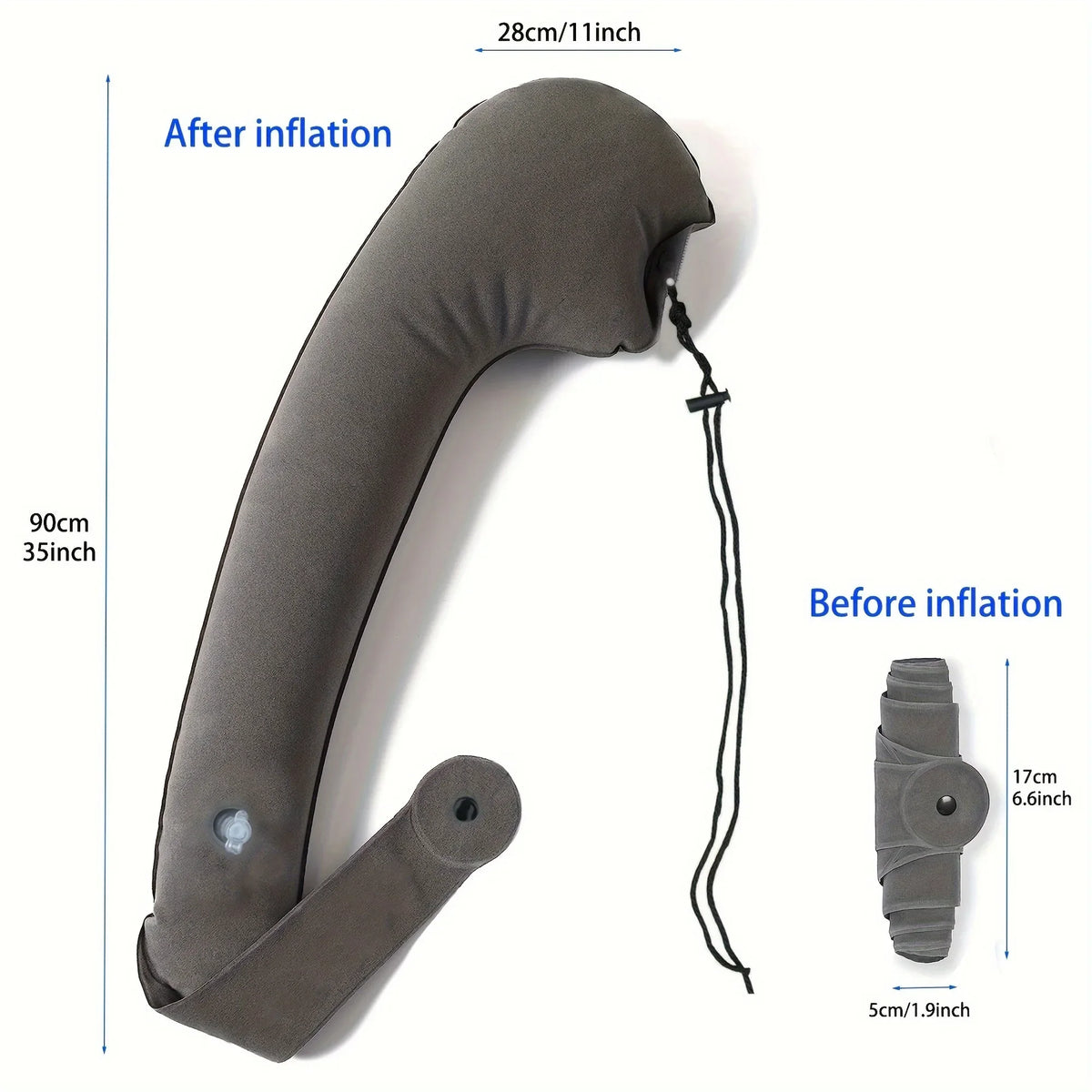 Oreiller de voyage gonflable, 90 × 28 cm