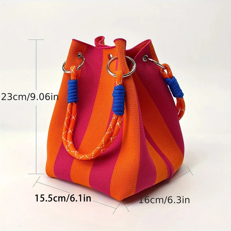 Cotton Knit Patchwork Bucket Bag