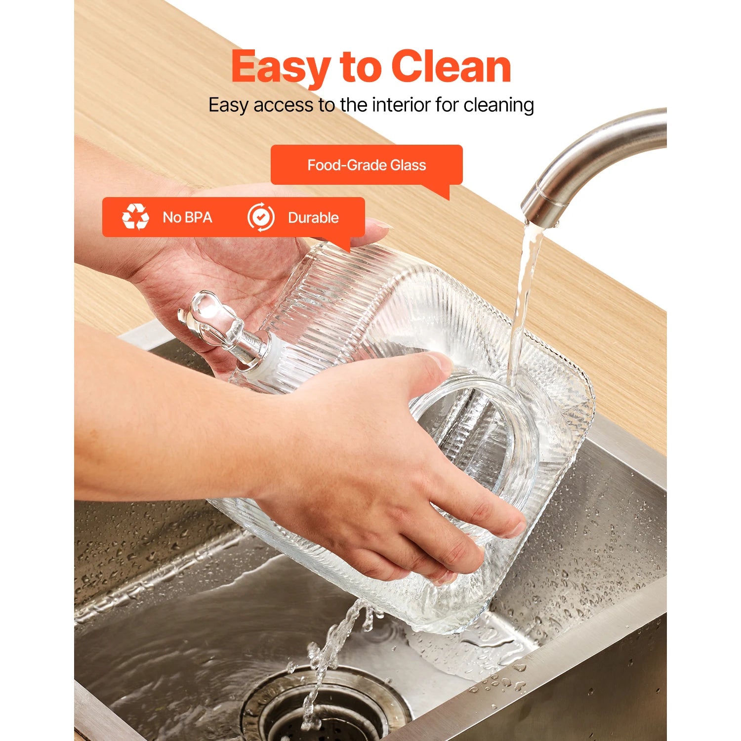 3L glas drikkedispenser med drypfri hane og låg