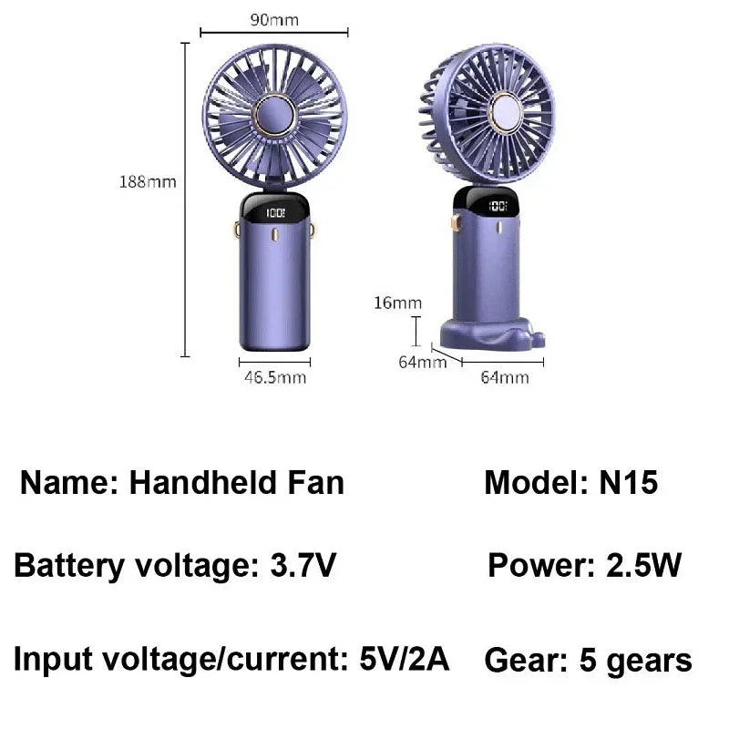 Foldable 5-Speed Handheld Mini Fan with LED Display