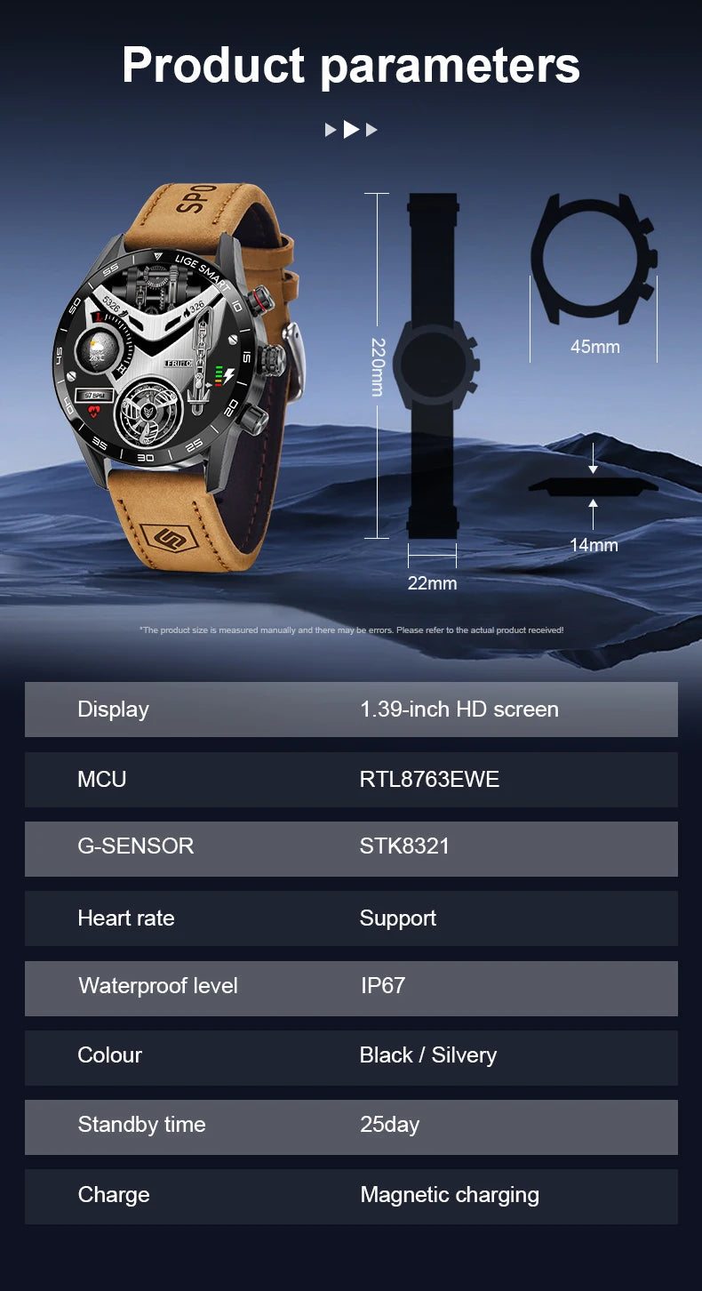 LIGE 2024 New Rugged Military GPS Smart Watch Men AMOLED HD Screen Heart Rate Bluetooth Call Waterproof Outdoor SmartWatch 