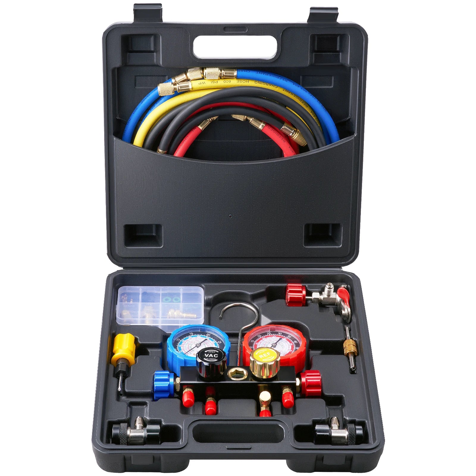 4-Way AC Manifold Gauge Set with 5ft Hoses for Refrigerant Service