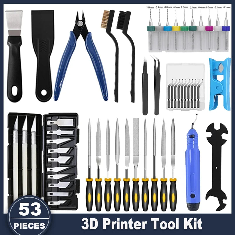 3D Printer Tools Kit, 53pcs 3D Printer Accessories for All FDM/SLA Printers Includes Nozzle Cleaning Tools, Removal Scrapers,